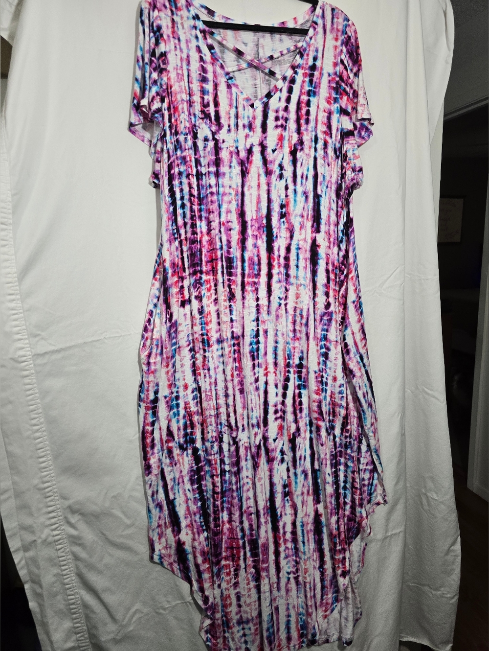 Livi Active Pink, Purple & Blue Tie-Dye V-Neck Casual Dress